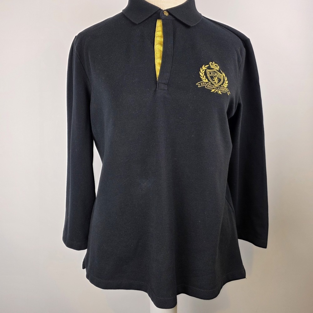 Lauren Active Ralph Lauren Women's M Black Polo‎ Gold Crest Old Money Aesthetic